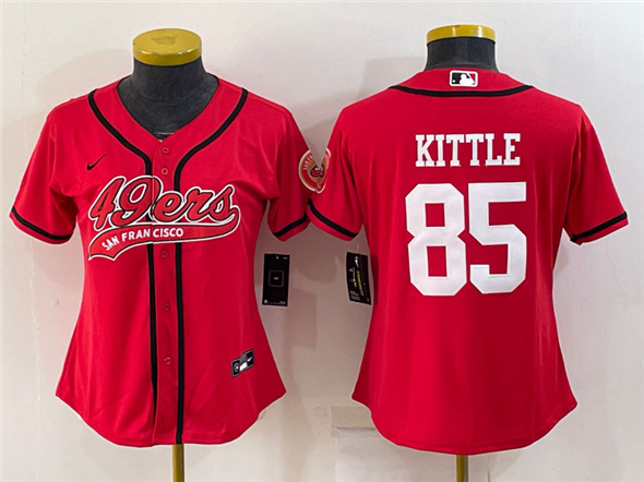 Women's San Francisco 49ers #85 George Kittle Red With Patch Cool Base Stitched Baseball Jersey(Run Small)